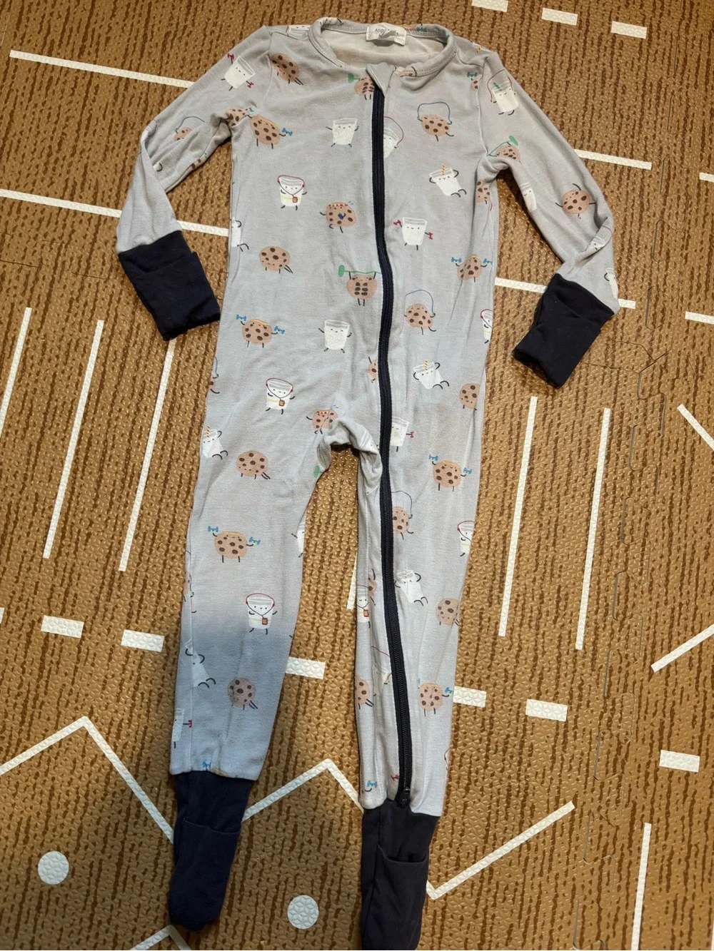 Angel Dear Light Gray Footed One-Piece with Navy Trim and Cookie Print
